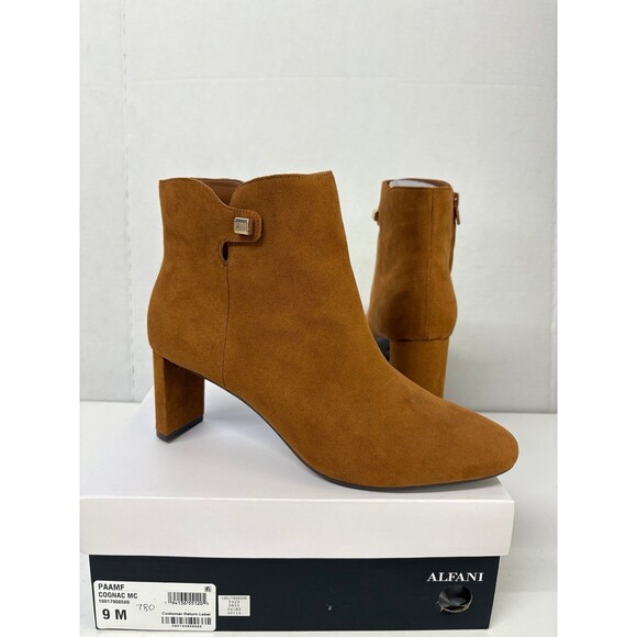 Alfani Women's Paam Sculpted Heel Ankle Booties Cognac Brown Faux Suede Size 9M - Picture 1 of 6